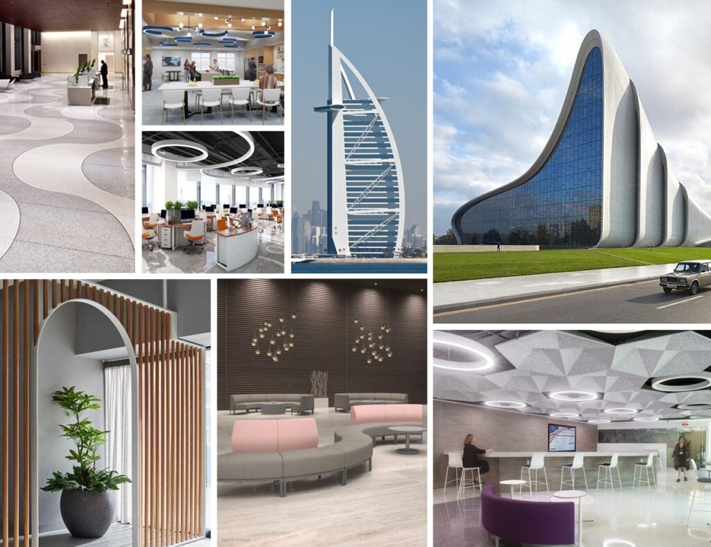 Collection of architectural styles showing curve trends