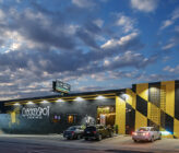 Checkerspot Brewery exterior from side at twilight