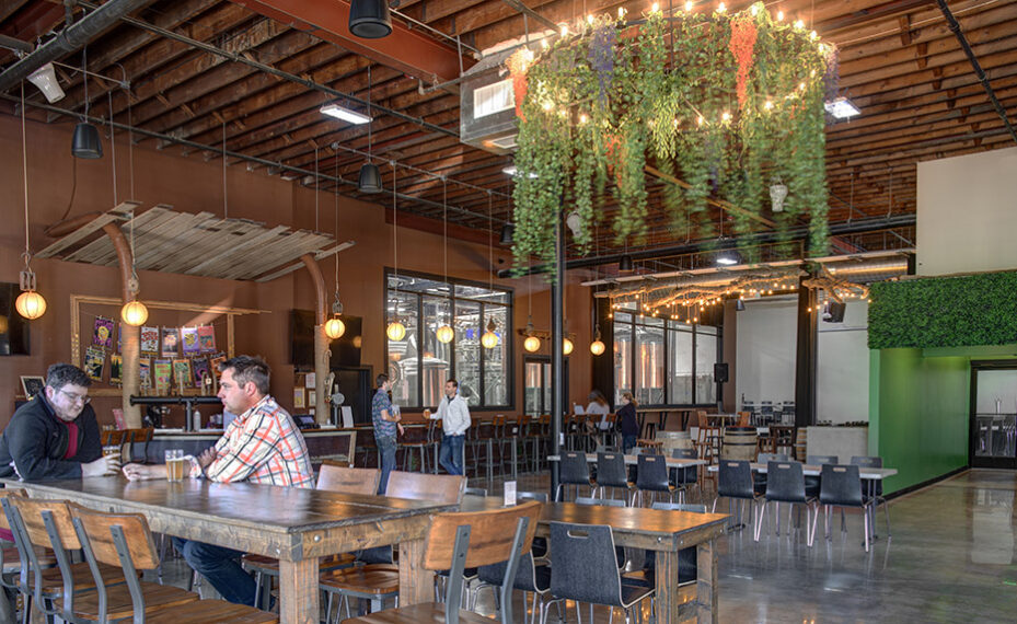 Checkerspot Brewery interior of people talking at tables