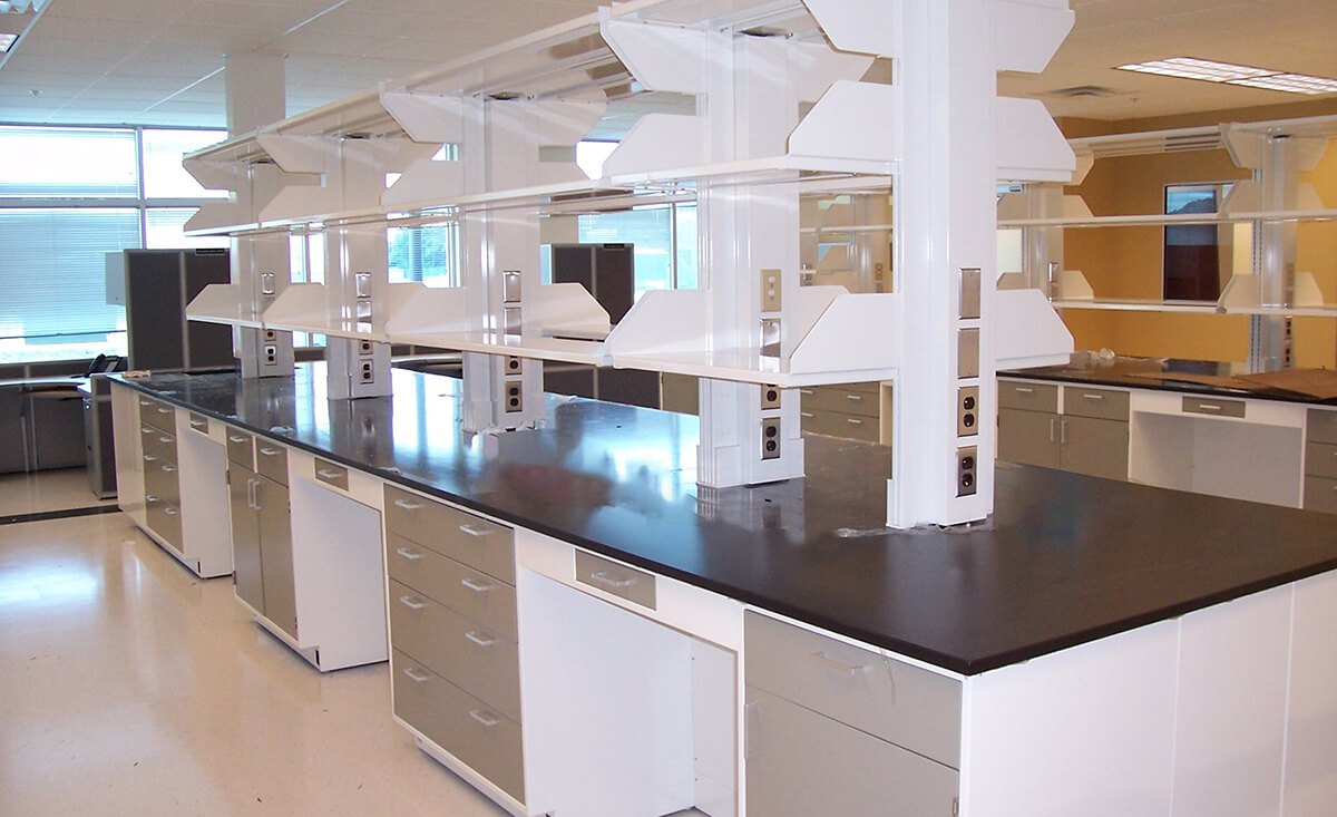 Qiagen biotech lab station with shelving