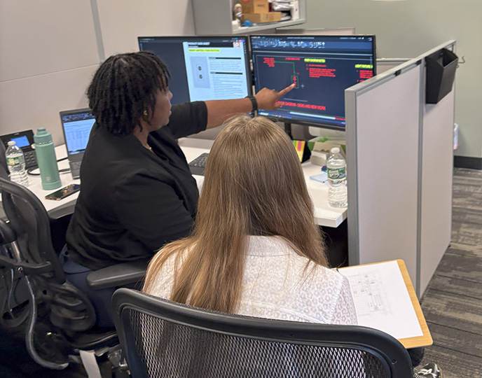 Engineer is mentoring student