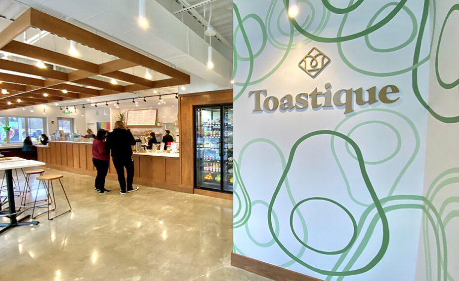 Tostique interior with large sign