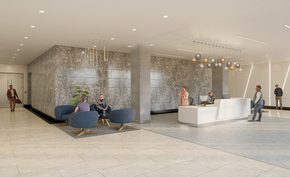 K Street Lobby renovation design rendering from left view