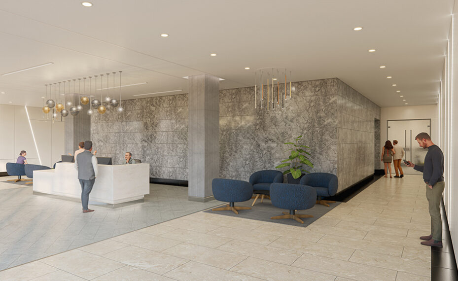 K Street Lobby renovation design rendering from right view