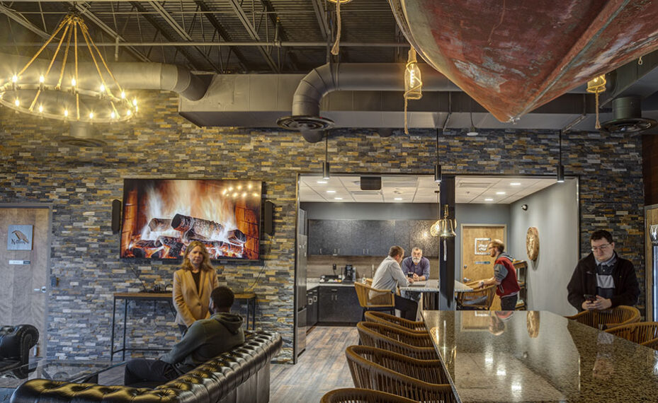 Kudu Dynamics office interior photo of bar seating and lounge area