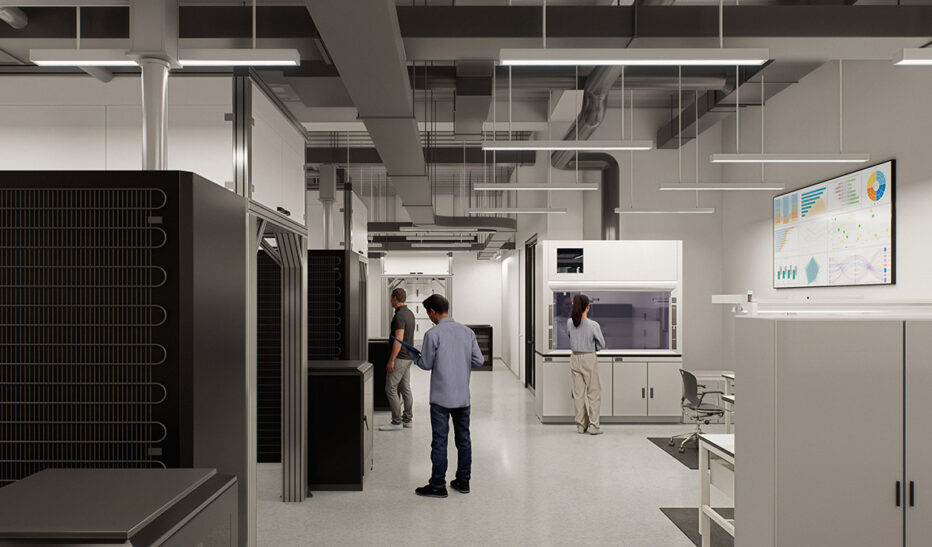 UMD quantum lab center interior rendering of people in lab area