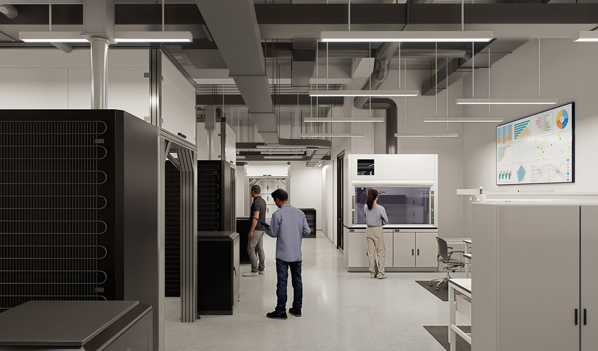 UMD quantum lab center interior rendering of people in lab area