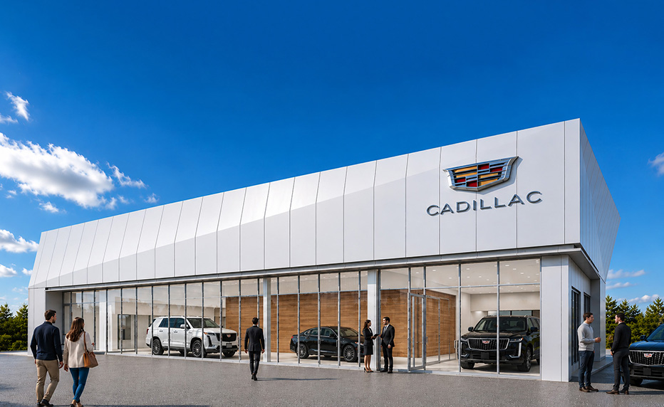 Rendering of Miller Brothers Cadillac showroom expansion in Ellicott City, Maryland